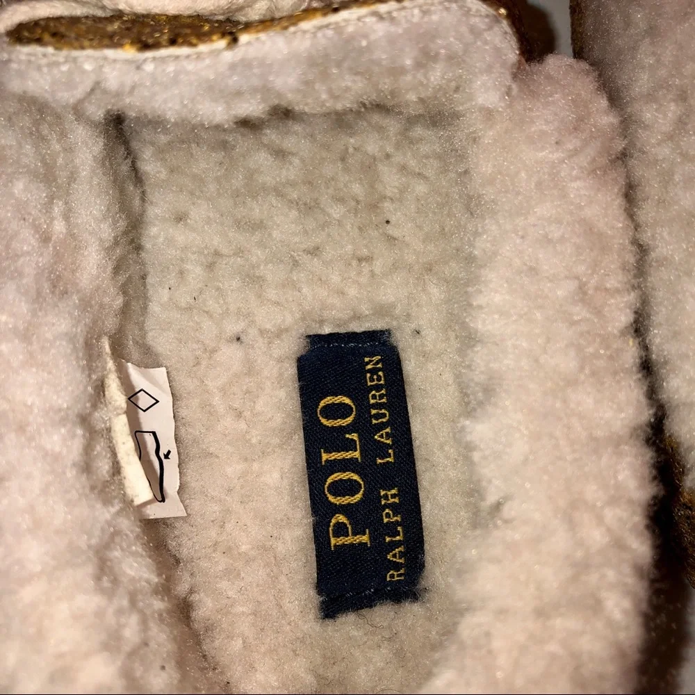 Sz 1 Polo Ralph Lauren Gold Glitter Moccasin Slippers